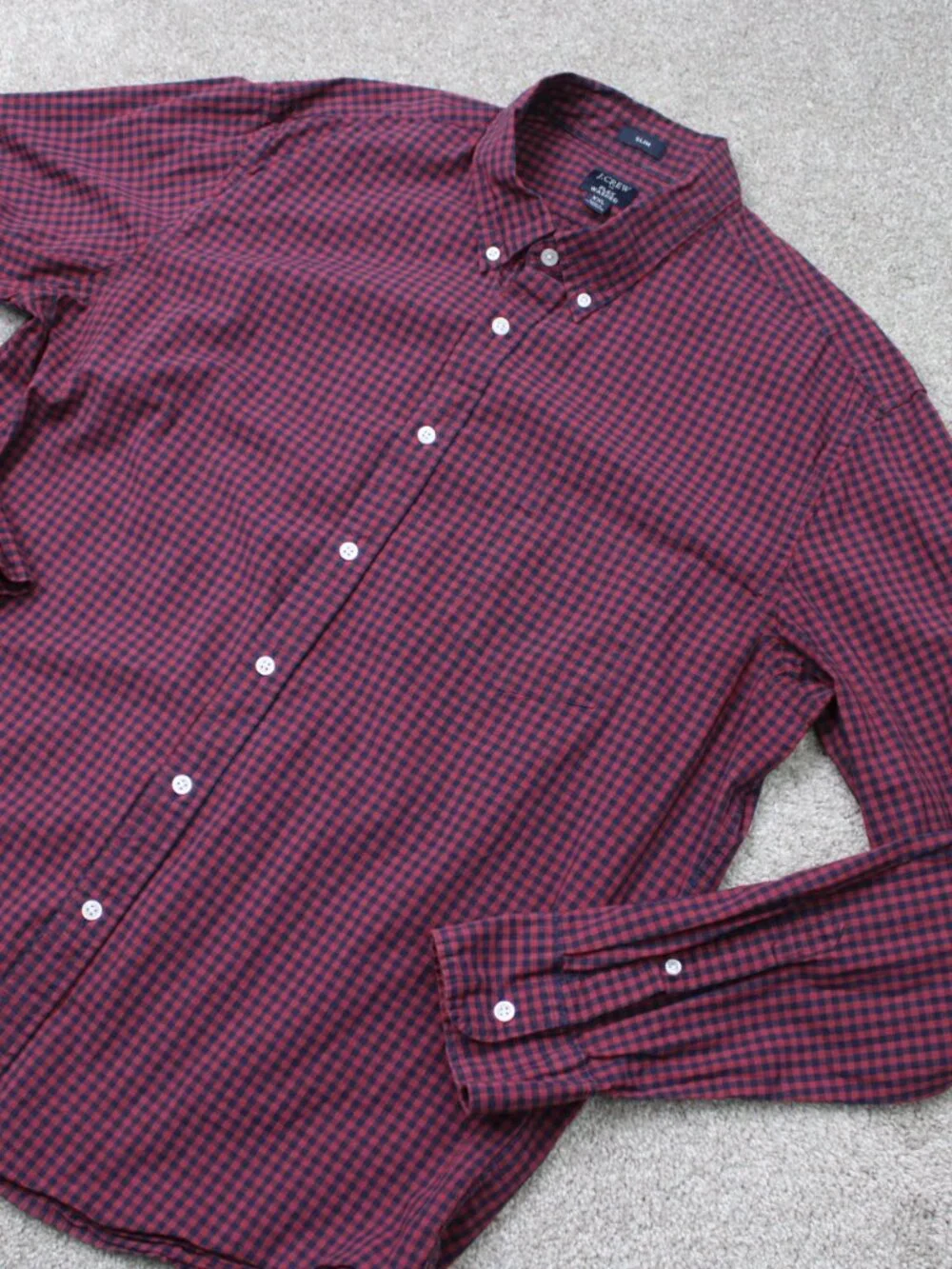 J. Crew Shirt Men 2XL XXL Blue/Red Plaid Flex Washed Slim Fit Long Sleeve Cotton